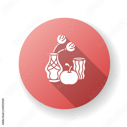 Art nouveau red flat design long shadow glyph icon. French cultural movement. Visual art style. Still life painting. Experimental decorative artwork. Silhouette RGB color illustration