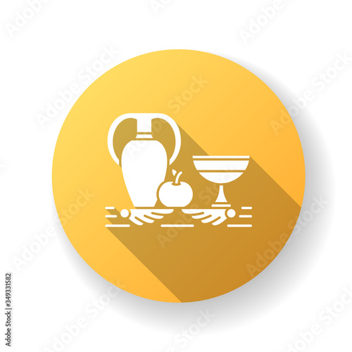 Neoclassicism orange flat design long shadow glyph icon. Classical antiquity visual art. Still life. Ancient Greek style revival. Silhouette RGB color illustration
