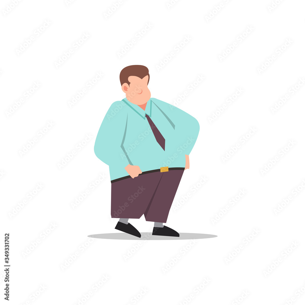 Cartoon character illustration of fat businessman. Flat avatar icon design isolated on white background