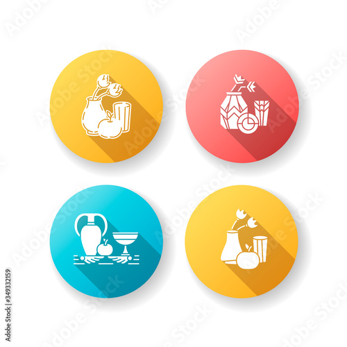 Art movements flat design long shadow glyph icons set. Modern and classical paintings exhibition. Impressionism, primitivism and neoclassicism styles. Silhouette RGB color illustration