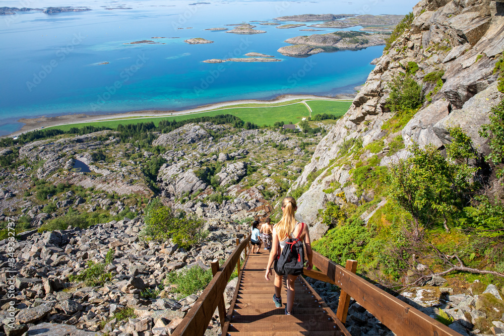 Naklejka premium Hike up the Vega stairs on Vega Island in Nordland county - Ravnfloget