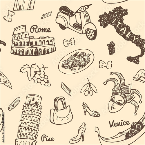 Hand drawn Italy symbols and landmarks set.