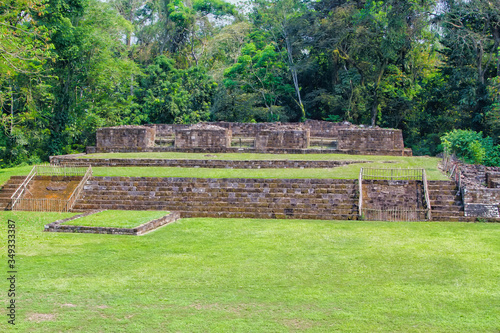 Acropolis and ball court in Quirigua, Gutemala, Latin America photo