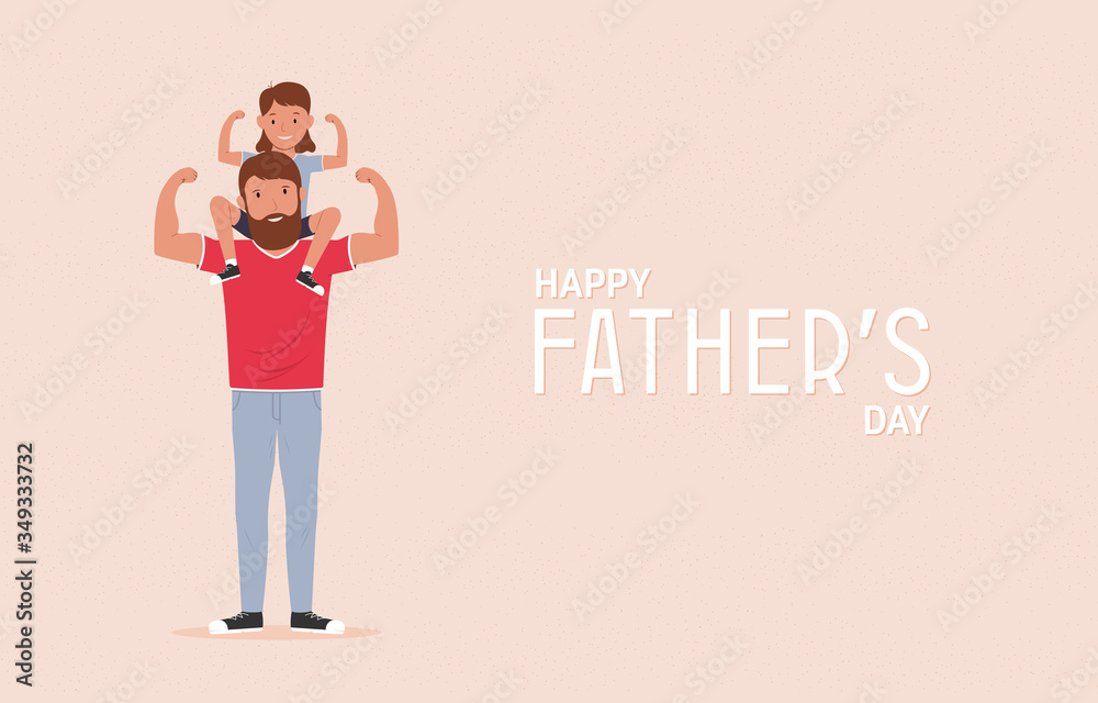 Happy father's day. Father with his daughter. Super dad. Vector illustration Happy father's day. Father with his daughter. Super dad. Vector illustration