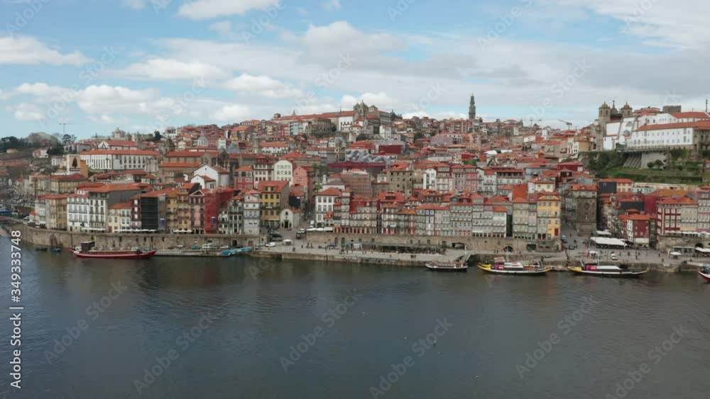 Aerial Drone Shot of the Promenade along the Riverbank of the Douro River in Porto, Portugal Aerial Drone Shot of the Promenade along the Riverbank of the Douro River in Porto, Portugal