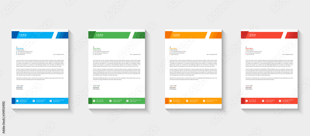 Letterhead design template set in a modern colorful minimalist style for corporate business