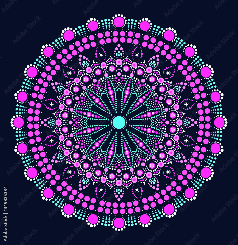 Obraz premium Dot mandala for acrylic painting. Spot painting point to point. Abstract design of mandala in dot paint style. Aboriginal australian ethnic round ornament.