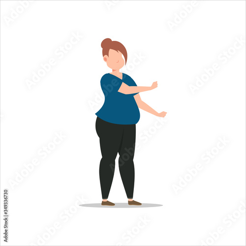 Cartoon character illustration of fat young woman. Flat avatar icon design isolated on white background
