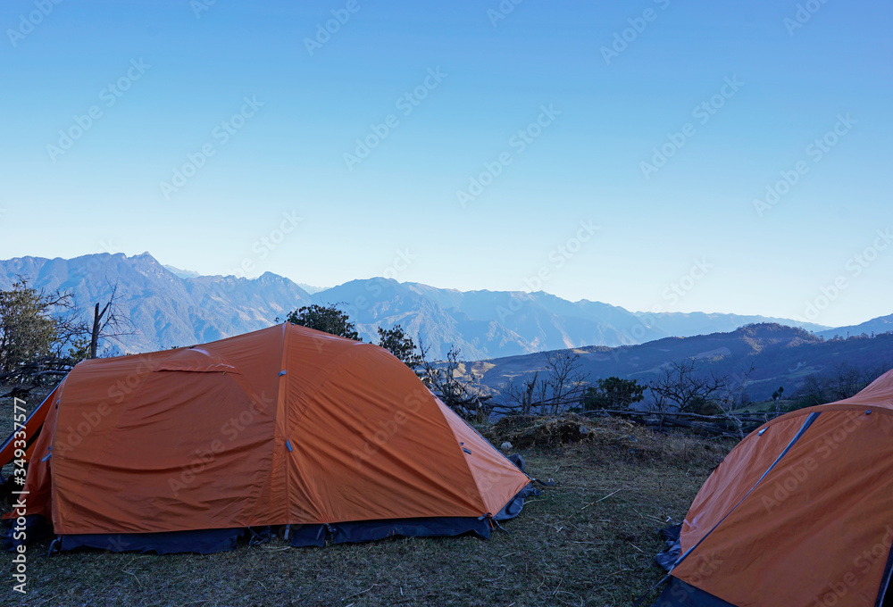 Camping in the mountains while trekking in eastern Bhutan. 