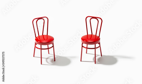 Two red chairs isolated on white background. Support or assistance concept