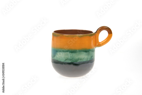 colorful handmade ceramic coffee cups isolated 