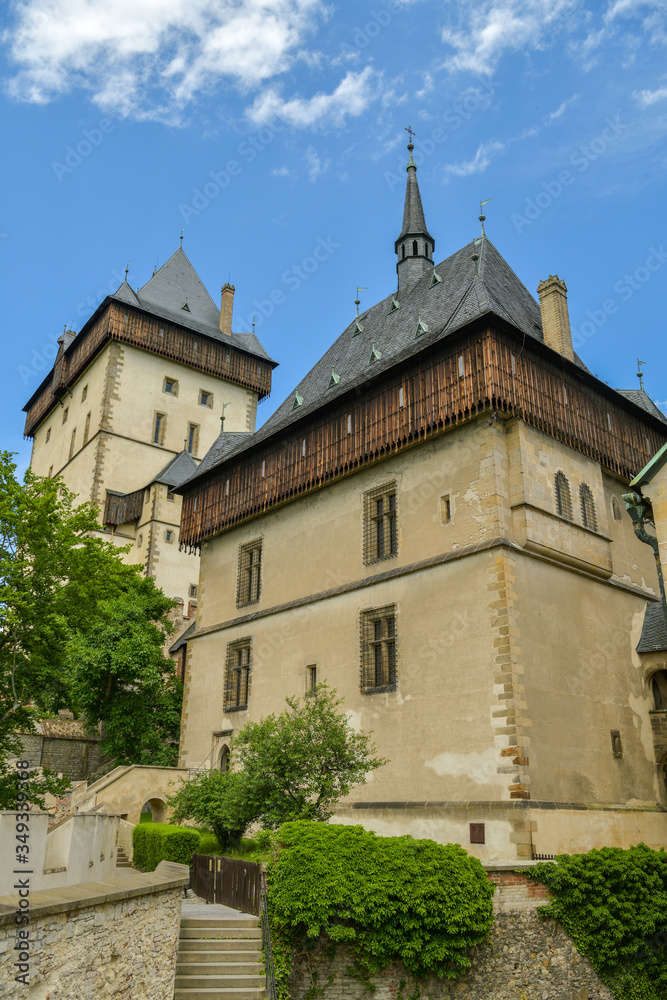 Two towers of Karlstejn castle in Czech Republic