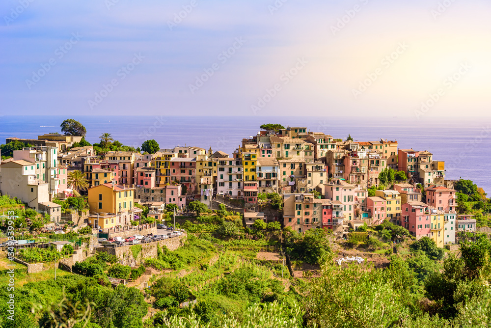 Obraz premium Corniglia - Village of Cinque Terre National Park at Coast of Italy. Province of La Spezia, Liguria, in the north of Italy - Travel destination and attractions in Europe.
