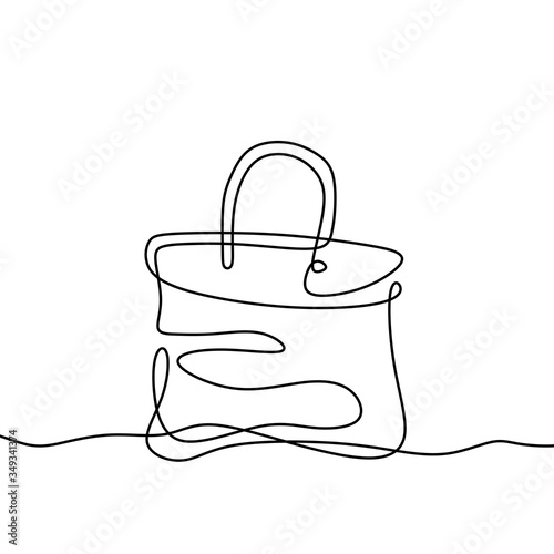 Drawing one continuous line. Elegant women's bag. Set of bags. Female bags leather isolated on white background. Woman bag collection concept. Vector illustration in sketch style.
