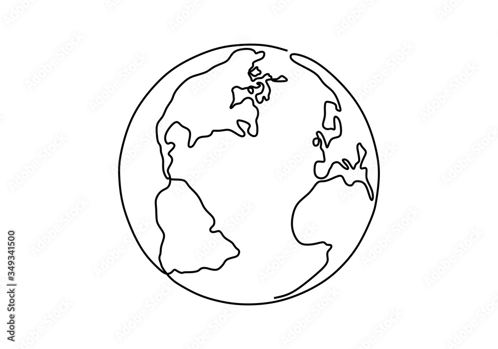 Earth globe one line drawing of world map vector illustration