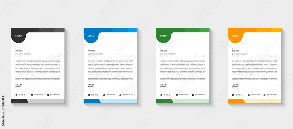 Letterhead design template set with a modern abstract style. Black, blue, green yellow letterhead design for company business