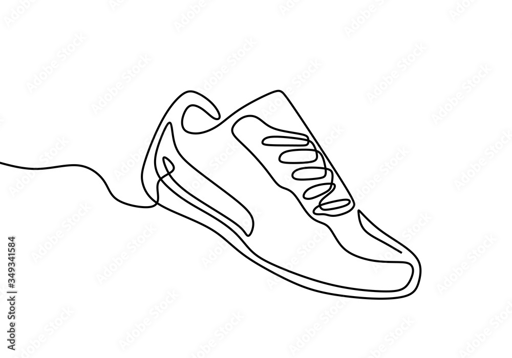 Shoes continuous one line drawing. Sports shoes in a line style. Sneakers  isolated on white background. Good for man or woman. Fashionable and  casual. Vector minimalistic hand drawn illustration vector de Stock