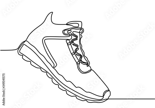 Shoes continuous one line drawing. Sports shoes in a line style. Sneakers isolated on white background. Good for man or woman. Fashionable and casual. Vector minimalistic hand drawn illustration