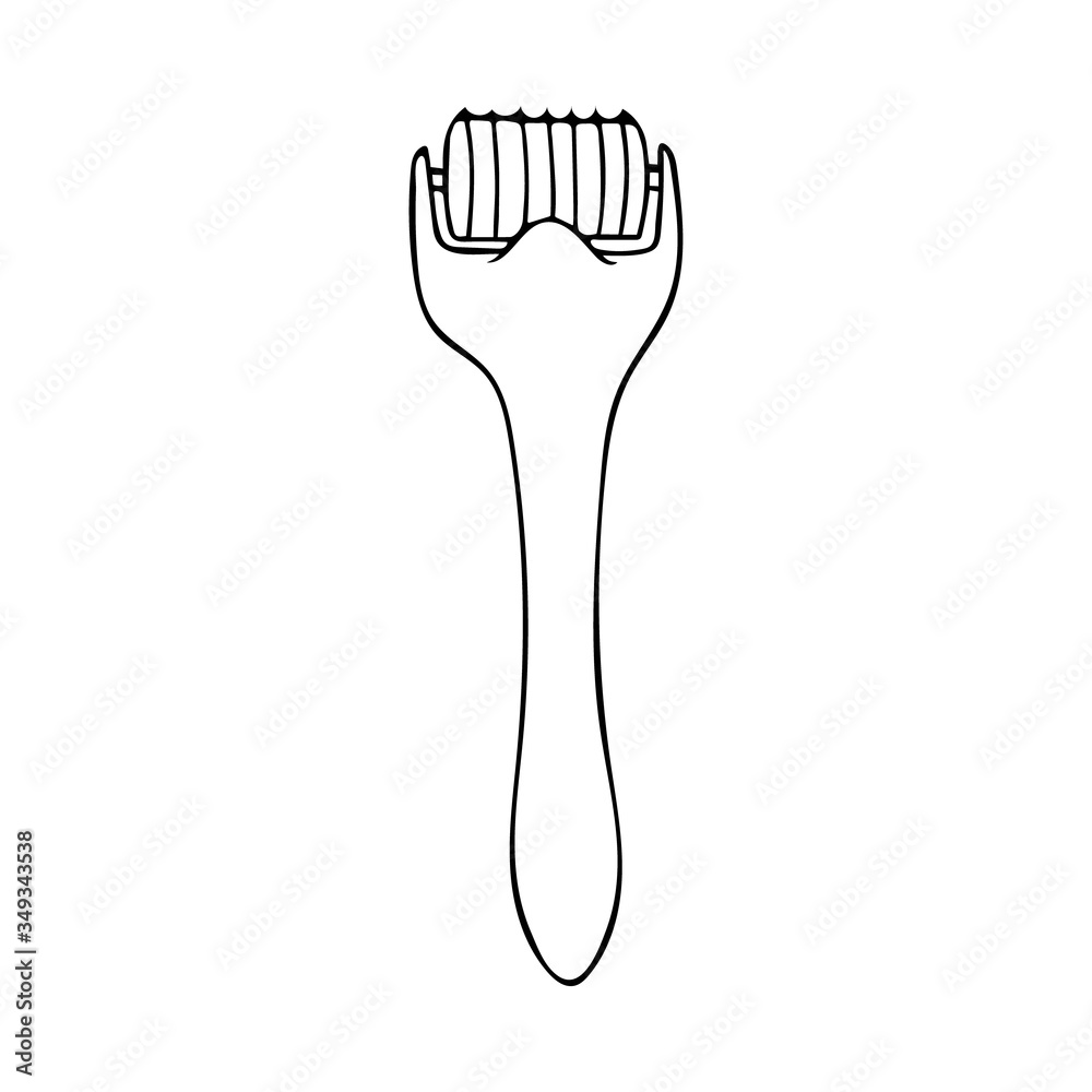 Mezoroller, derma roller. Roller for mesotherapy. The concept of cosmetology, skin care. Vector element in doodle style. Mezoroller, derma roller. Roller for mesotherapy. The concept of cosmetology, skin care. Vector element in doodle style.