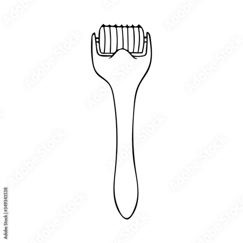 Mezoroller, derma roller. Roller for mesotherapy. The concept of cosmetology, skin care. Vector element in doodle style.