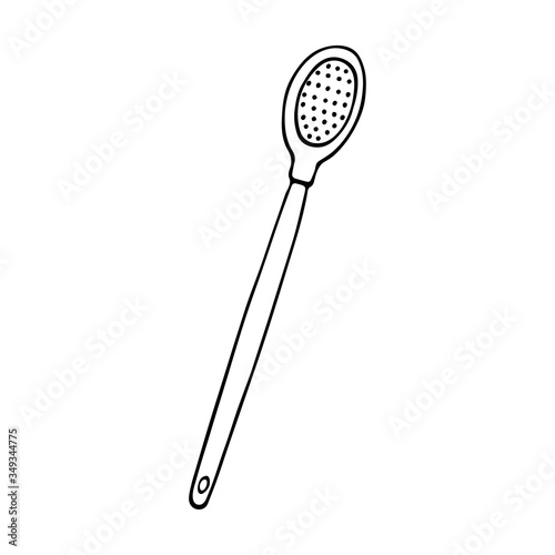 Brush for cleaning facial pores by hand drawn. Skin beauty massager. Vector element in doodle style.