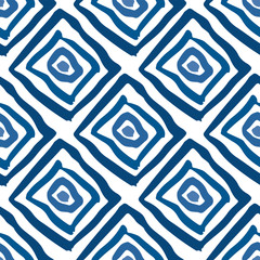 Canvas schilderij Ruiten patronen Blauwe inkt ruiten handgetekend patroon  © far700