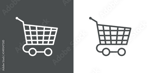 Símbolo comercio. Icono plano carrito de la compra en fondo gris y fondo blanco