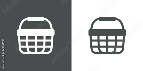 Símbolo comercio. Icono plano cesta de la compra en fondo gris y fondo blanco