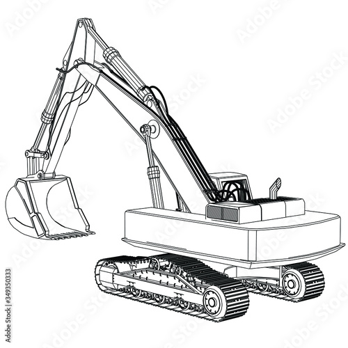 Excavator outline vector. Special machines for the building work.