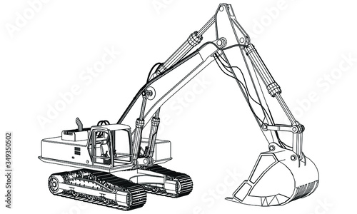 Excavator outline vector. Special machines for the building work.