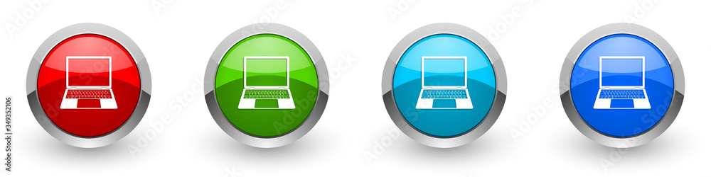 Open notebook silver metallic glossy icons, laptop, mobile computer concept set of modern design buttons for web, internet and mobile applications in four colors options isolated on white background Open notebook silver metallic glossy icons, laptop, mobile computer concept set of modern design buttons for web, internet and mobile applications in four colors options isolated on white background