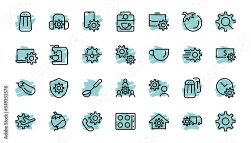 A simple set of settings and options related to Vector Line Icons. Contains icons such as set time, business, phone, and more. Editable Stroke.. 480x480