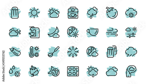 WEATHER set of icons  icons such as weather forecast and clouds  wind  rain  snow  weather settings and sunny weather and much more. Editable stroke  simple vector lines