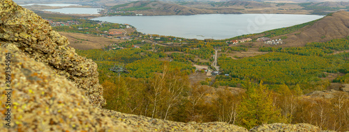 A view of the lake with the mountains in Abzakovo photo