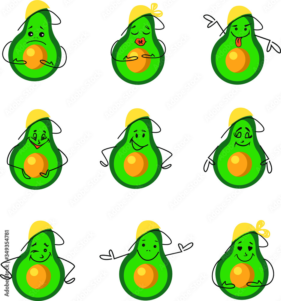 Happy Avocado Cartoon Character set . Funny Avocado with many expressions with text Avocado Summer. Vector stock
Happy Avocado Cartoon Character set . Funny Avocado with many expressions with text Avocado Summer. Vector stock