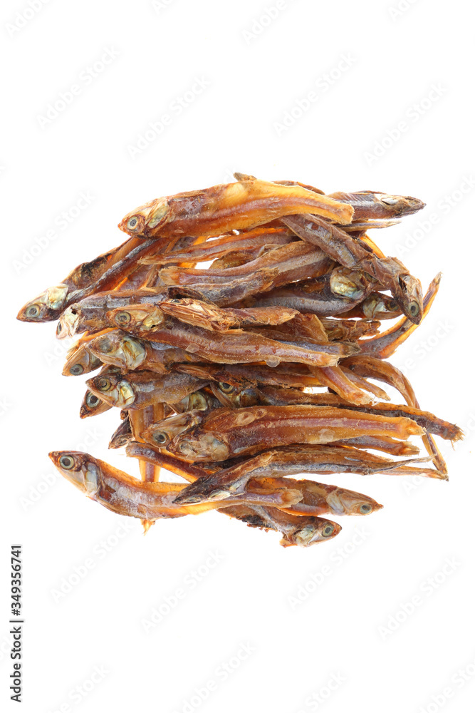 Dried fishes isolated on white background with clipping path