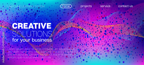Falling Particles Distressed Purple Vector. Big Data Neon Wallpaper. Data 