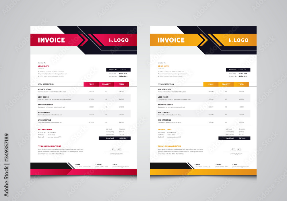 Unique Style Elegant Business Invoice templates. Invoice design Vector illustration.