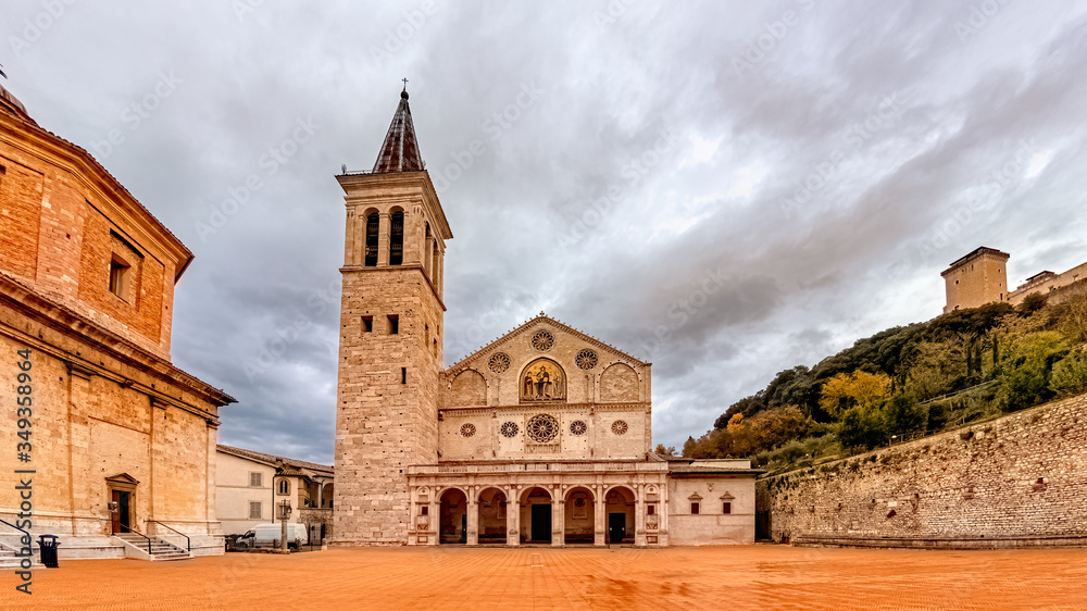 Medieval Spoleto Cathedral Square, Spoleto, Umbria, Italy.