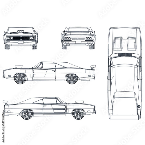 Sport car in outline. Sport vehicle template vector isolated on white. 