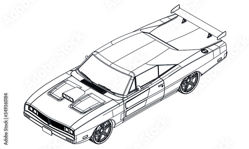 Sport car in outline. Sport vehicle template vector isolated on white. 