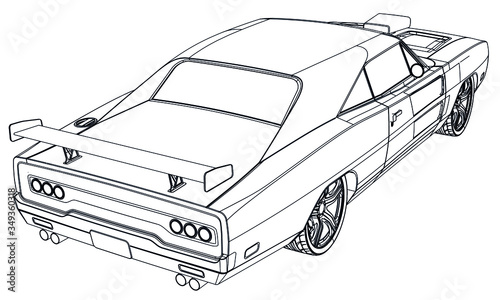 Sport car in outline. Sport vehicle template vector isolated on white. 
