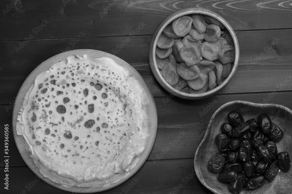 Russian pancakes and dried fruits Russian pancakes and dried fruits