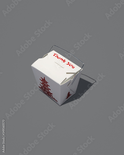 Single Thank You Takeout Box Isolated in Grey Background (ID: 349360570)