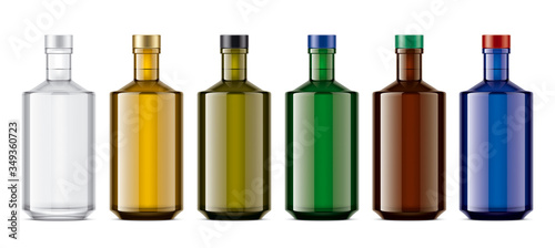 Set of Colored Glass bottles. 