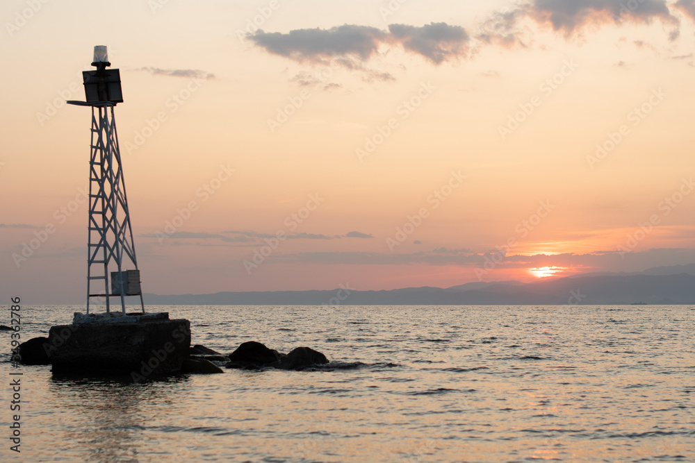 Travel to Thassos, beautiful sunset, lighthouse, Greece