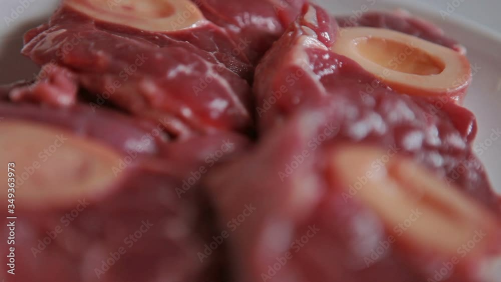 Extreme Close up  veal shank for steak osso bucco, rotation shoot