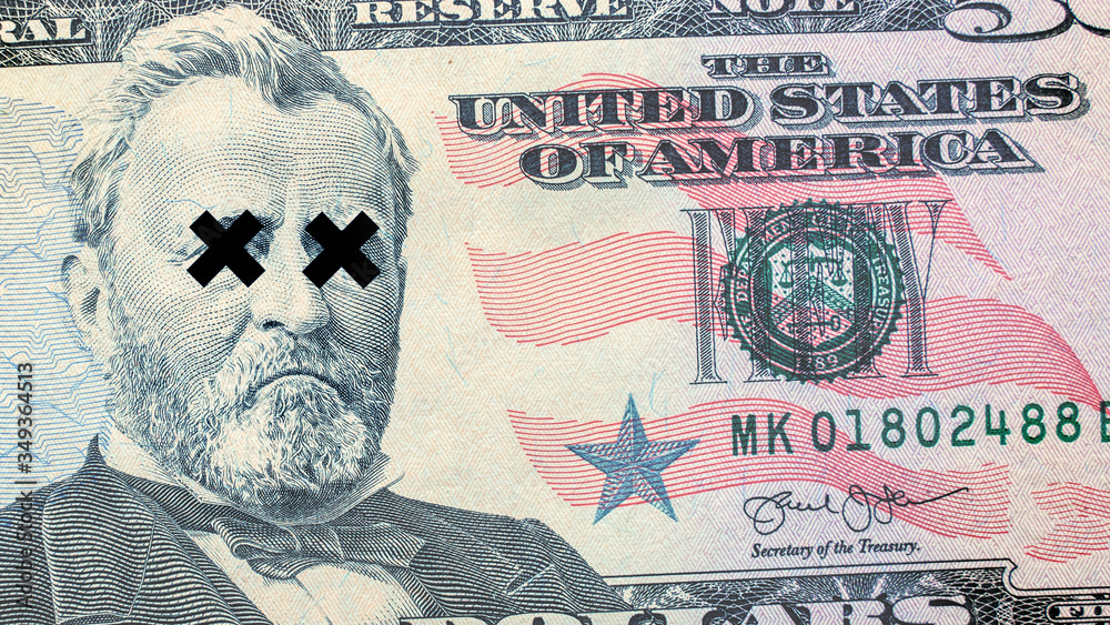 Fototapeta premium Global economic crisis of 2020 concept. Dollar bill close up. Symbol of economic and financial.