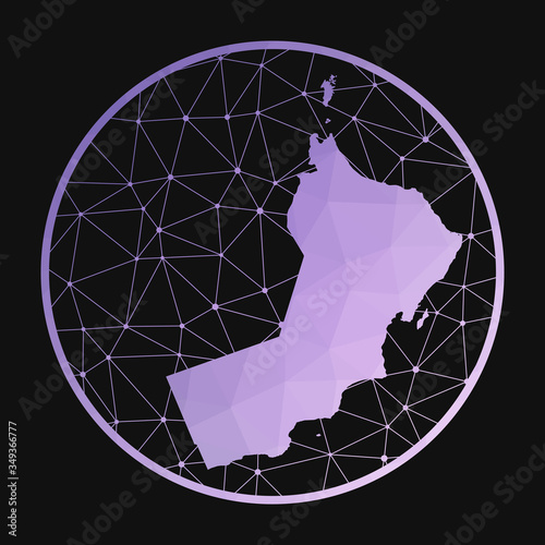 Oman icon. Vector polygonal map of the country. Oman icon in geometric style. The country map with purple low poly gradient on dark background.
