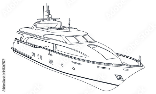 Yacht. Vector luxury liner yacht isolated on white background. Sea tourism, holiday vacation concept.